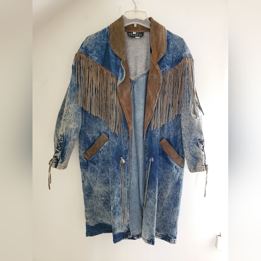 70s 80s Vintage Denim & Suede Western Jacket - Picture 9 of 16